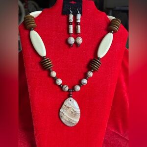 Handcrafted Picture Jasper, Bronzite & Wood Beads.